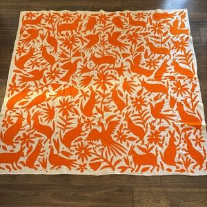 Vintage Otomi Large 72" x 65" Orange and Cream Hand Embroidered Tapestry - READ